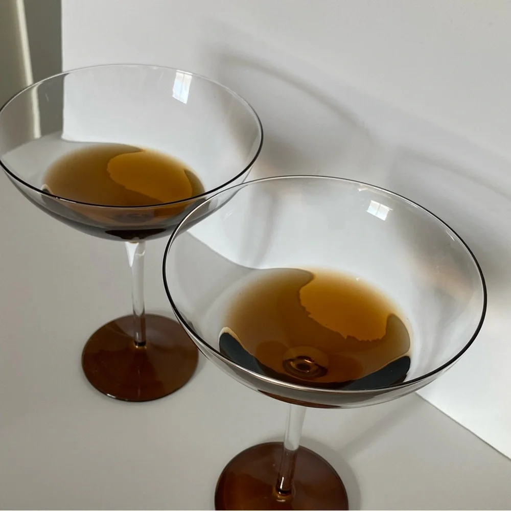 Pier 1 Martini Glasses Elemental Handblown Brown Amber Set of 2 Expresso EUC